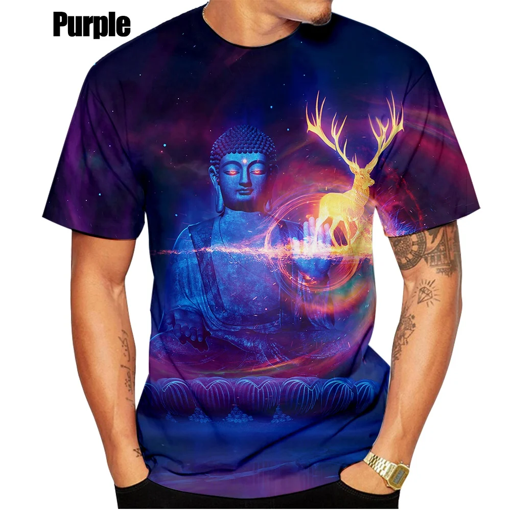 Summer New Fashion 3D Print T Shirt Religious Shakya Muni Buddha Face Short Sleeve Top
