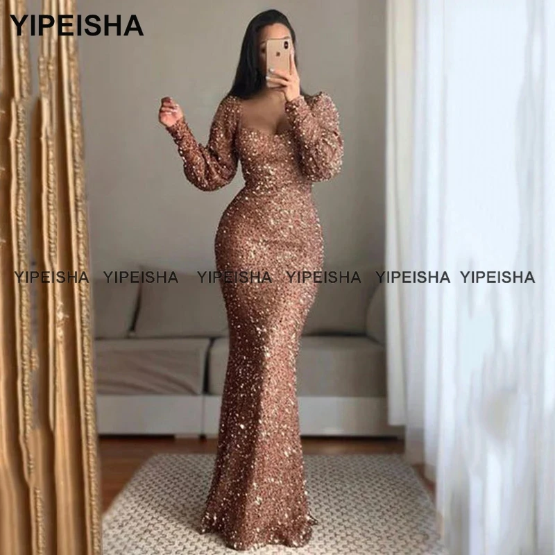 Yipeisha – robe de soirée asymétrique, asymétrique, épaule dénudée, paillettes ivoire, fente haute, style sirène, robe de bal avec drapé, robe de nouvel an