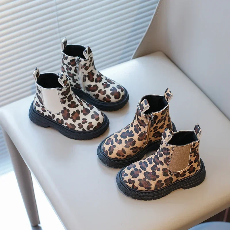 Botas para niños con estampado de leopardo, botines clásicos para niños pequeños, cremallera lateral, moda clásica, Unisex, botas de goma para niñas, transpirables y cálidas