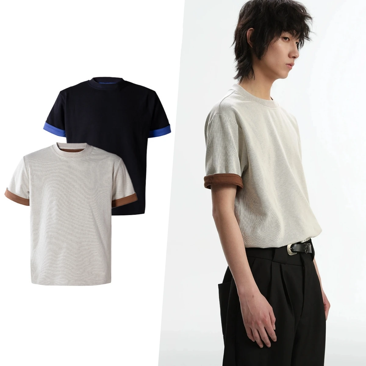 short sleeve tee t-shirt for men round neck short sleeved contrasting light vintage style basic short