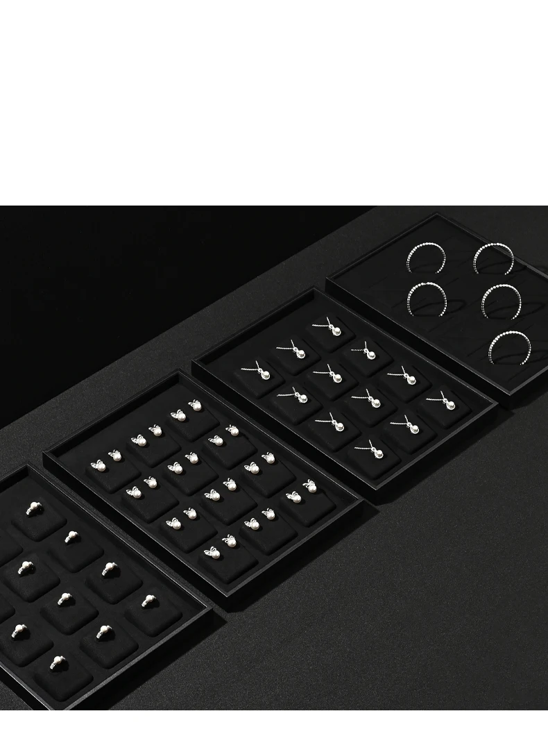 Oirlv 12-Fächer Schmuck-Organizer-Tablett Schwarz Ring Ohrring Armreif Halskette Anhänger Schmuck-Präsentationstablett Samt-Schmuck-Organizer – Detail 3
