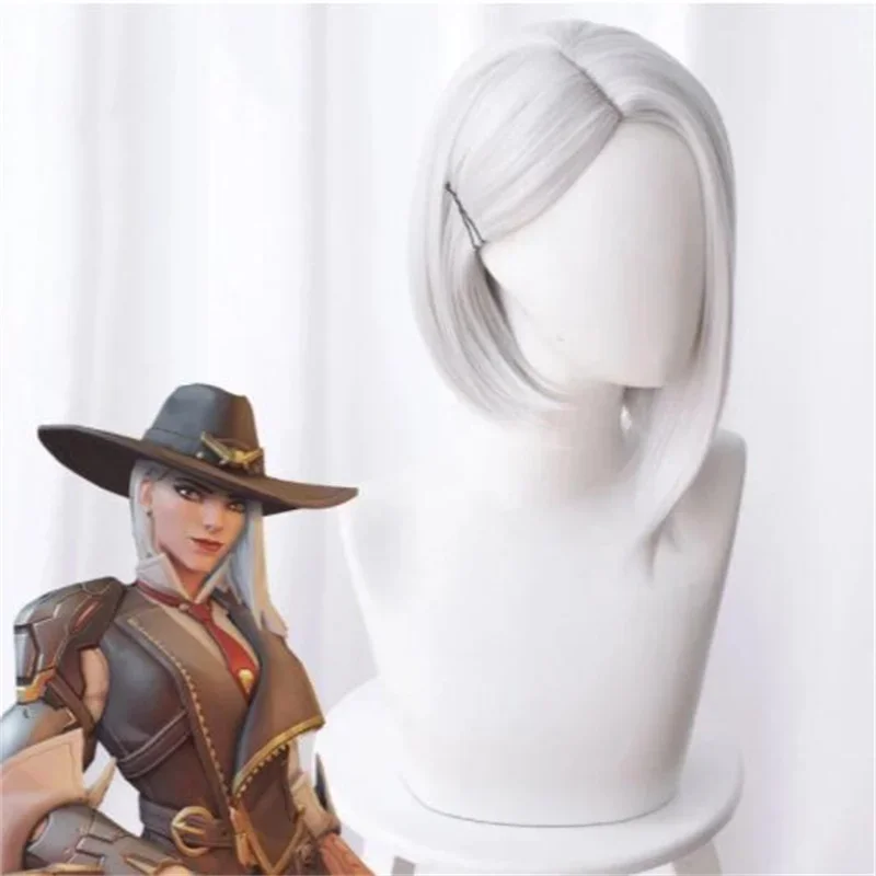 Overwatch Ash Ashe Cosplay Wig Silver White Irregular Short Straight Heat Resistant Synthetic Hair OW Cosplay Costume Party Wig