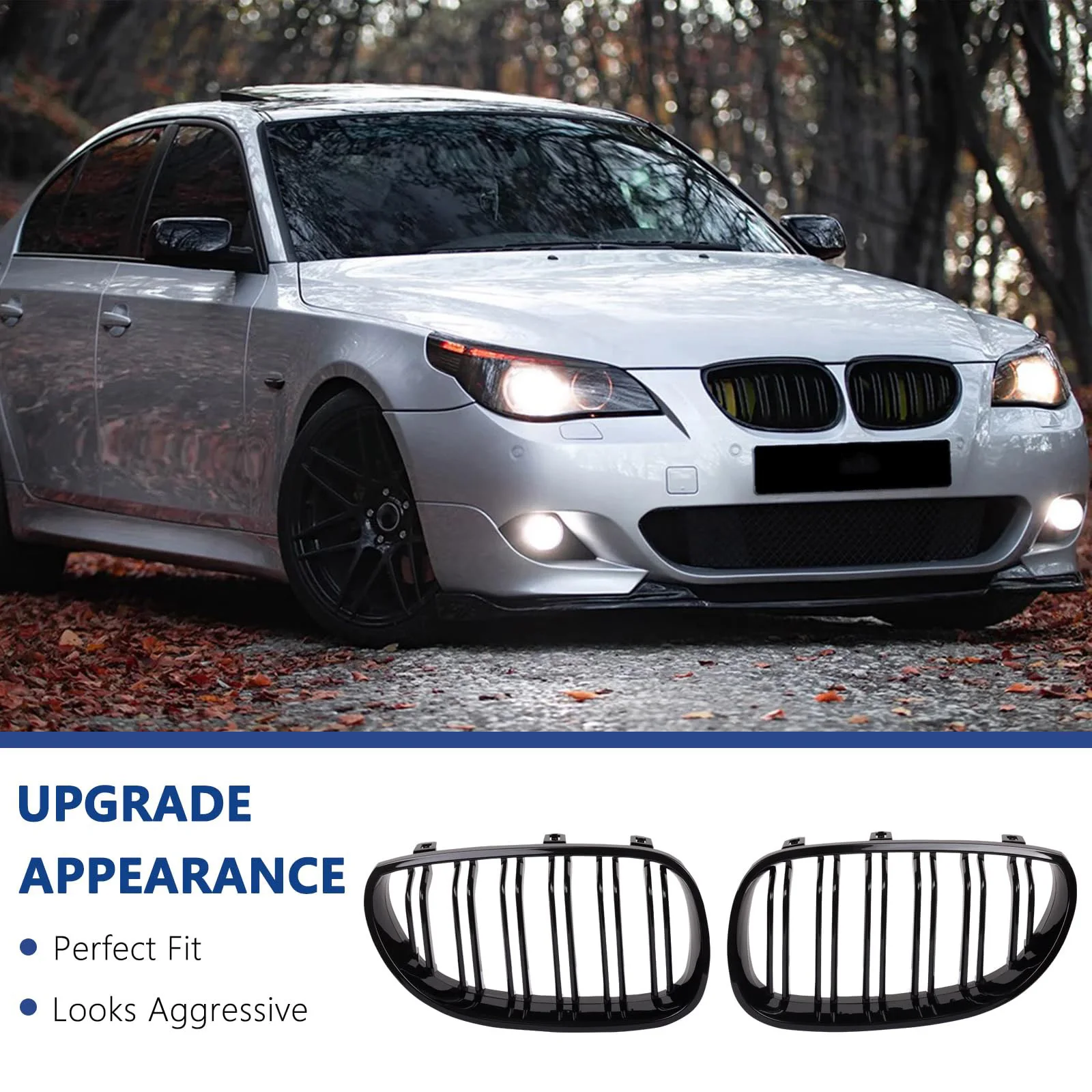 E60 E61 Glänzend Schwarz Frontgrill Für BMW 5er E60 E61 M5 520I 535I 550I 2003-2010 Limousine Auto Front Nieren Grill – Detail 2