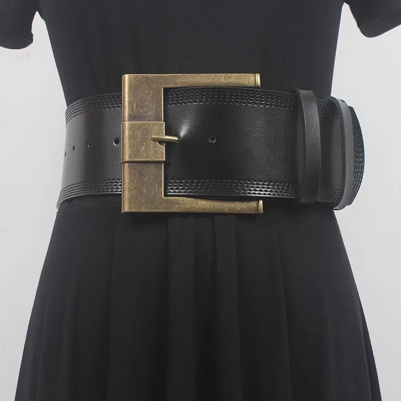 

Women's Runway Fashion Vintage Buckle Genuine Leather Cummerbunds Female Dress Corsets Waistband Belts Decoration Wide Belt R172
