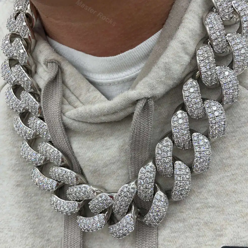 

Hiphop Moissanite Cuban Chain 925 Sterling Silver Pass Diamond Tester Vvs Iced Out 25mm Moissanite Cuban Link Chain