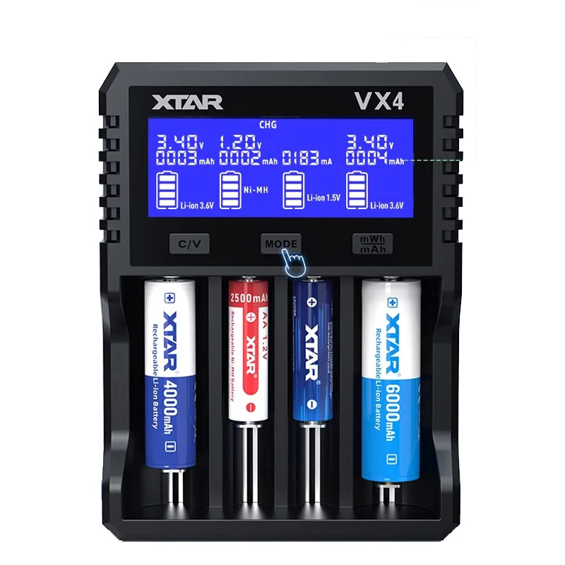 xtar misturador visivel vx4 carregador 18650 carregador de bateria 12v aaa aa baterias display lcd carregamento baterias recarregaveis liion 01