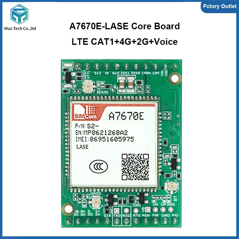 

SIMCOM A7670E-LASE Development Board LTE CAT1 24*24mm Module 4G 2G Voice Without GPS Core Board breakout kit