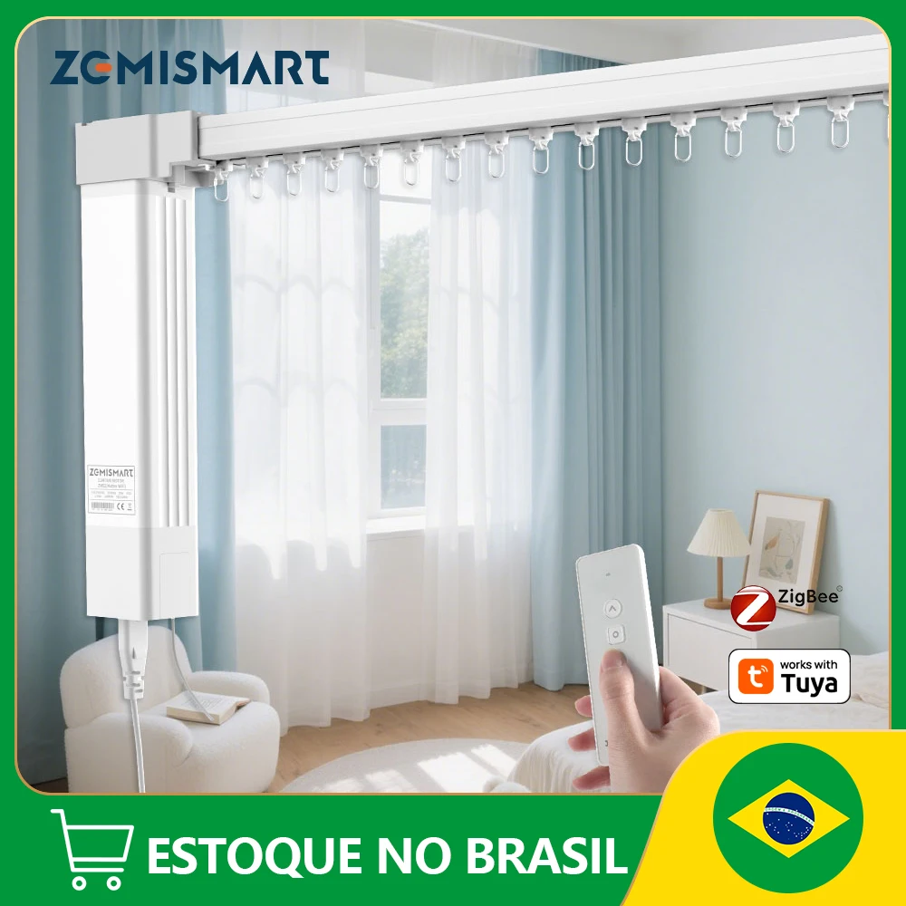 Zemismart Trilho Elétrico para Cortina Deslizante Zigbee Compatível com Tuya Smart Life Alexa Echo Google Home Automação Residencial