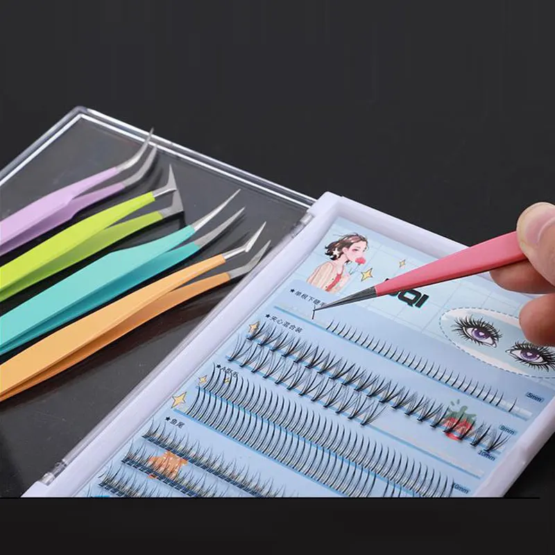5pcs Eyelashes Tweezers Set False Eyelash Extension Professional Lash Tongs Pliers Volume Eyebrow Clip Makeup Nail Art Tools
