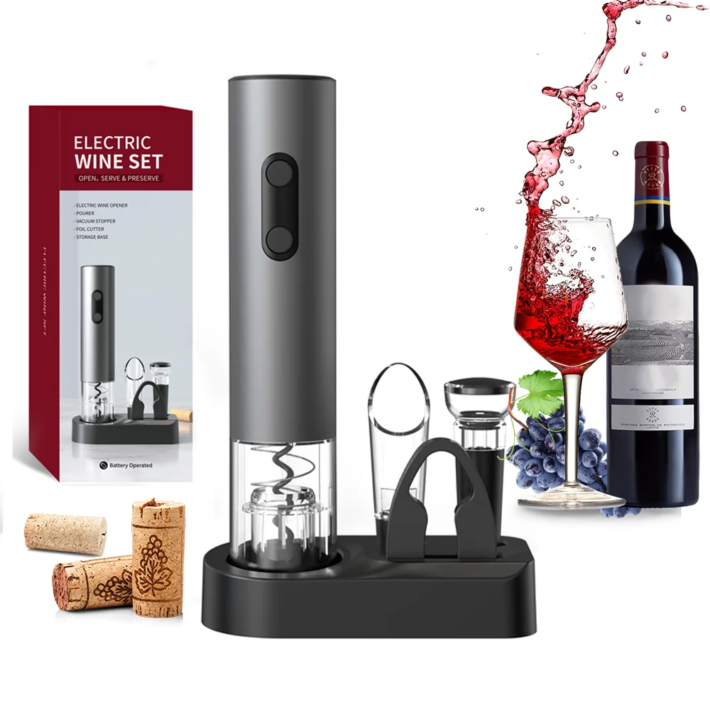 Electric Wine Corkscrew Wine Bottle Opener with Storage Base Dry Battery Wine Opener Tools Kitchen Accessories Christmas Gifts