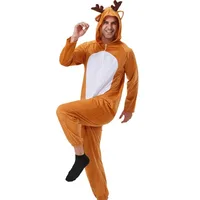 New Christmas Elk One-piece Suit Couple Men and Women Funny Party Stage Props Bar One-piece Pajamas Adult Onesie