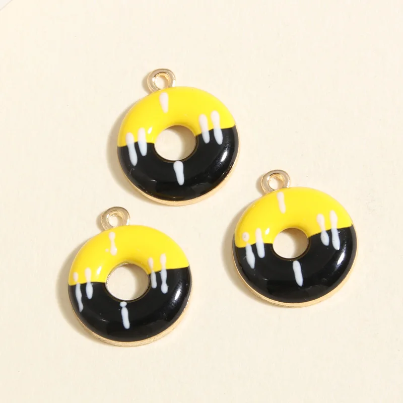 5pcs Gold Color 20x17mm Cute Enamel Doughnut Charms Dessert Pendant For DIY Handmade Necklace Earrings Jewelry Making Accessorie