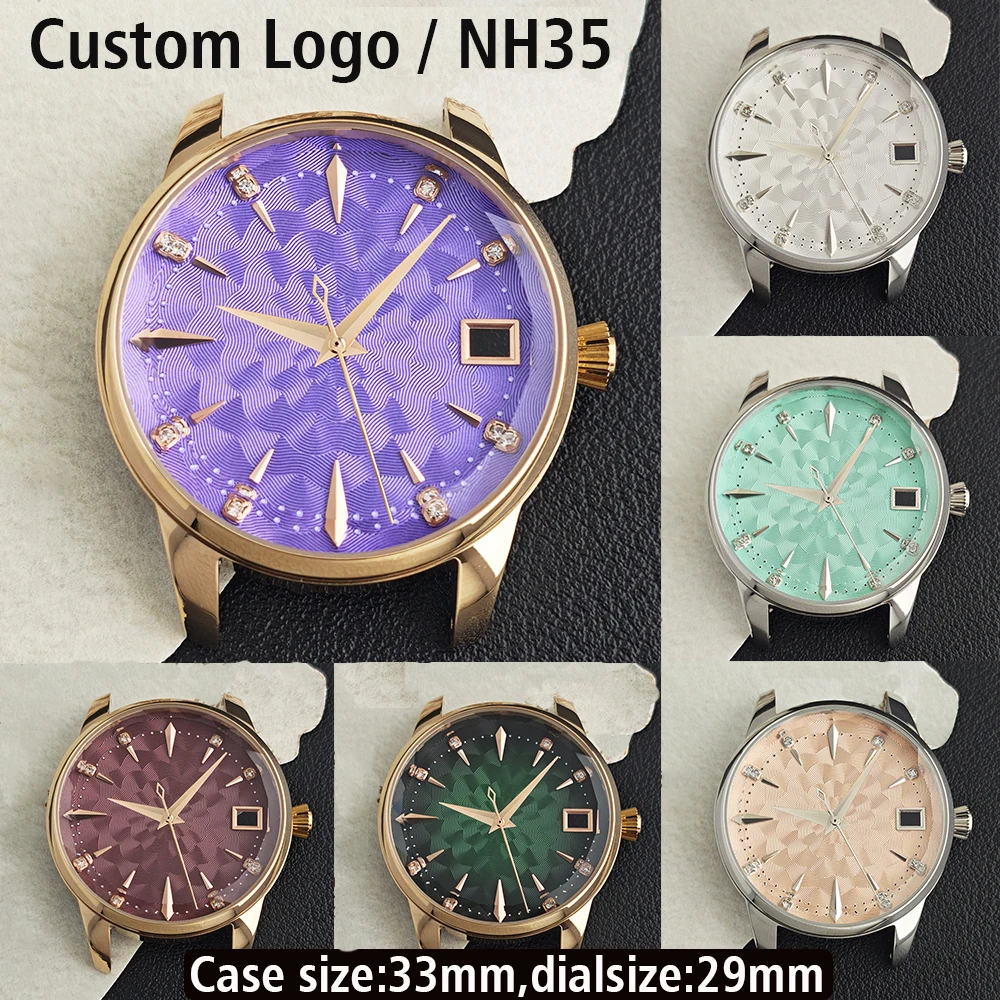 

Индивидуальные женские часы 33 мм, автоматический корпус часов, новое серебро, розовое золото, подходит для часов с механизмом NH35, аксессуары