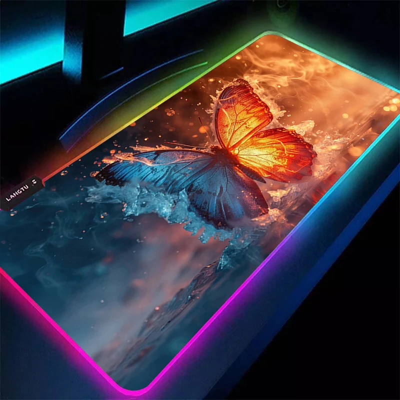 RGB Mouse Pad Gaming Accessories Gabinete Gamer LED PC Computer Butterfly Extended Desk Mat Keyboard Tablet Pad Kawaii Mousepad
