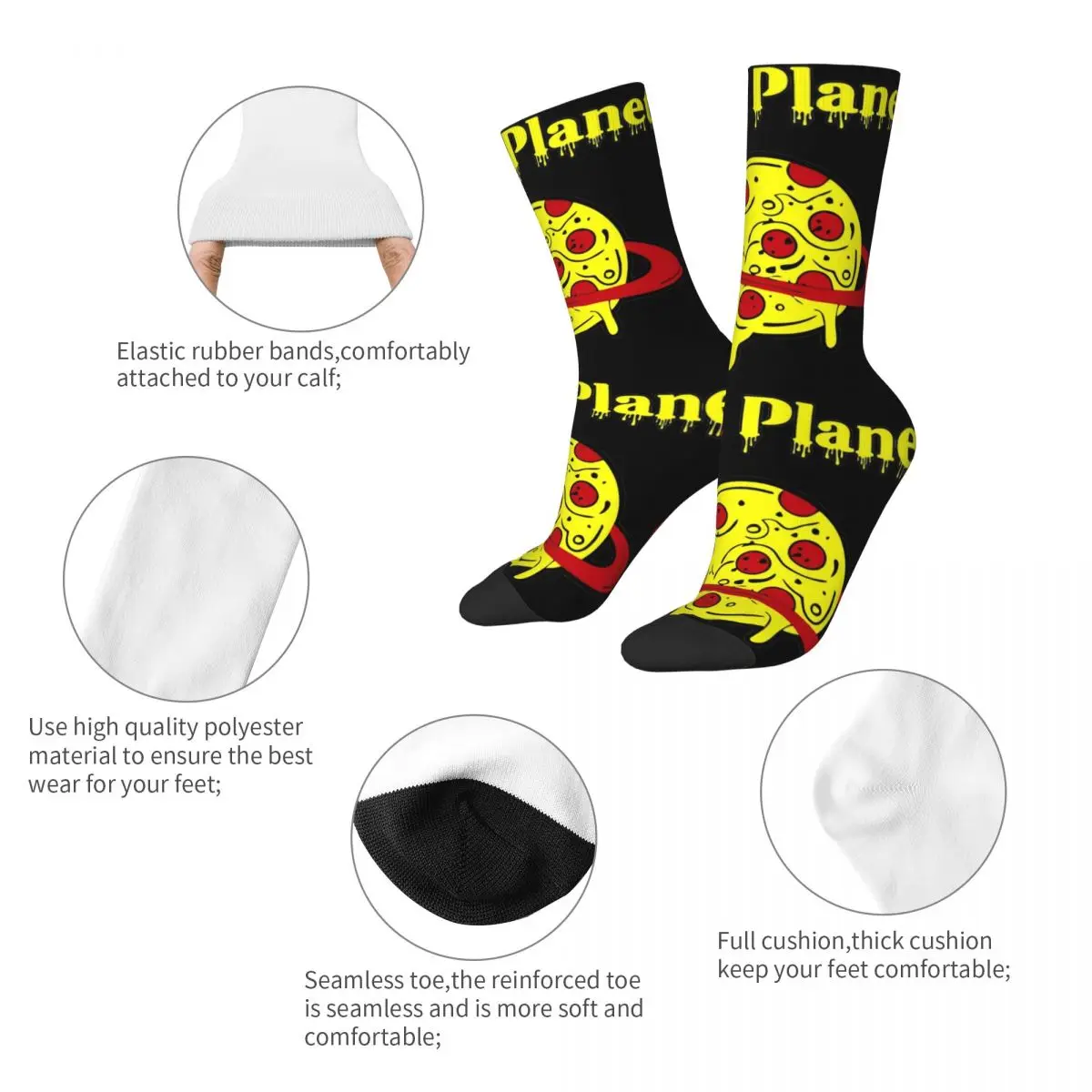 Hip Hop Women Socks Pizza Planet Rings Product Super Soft Yellow And Red Logo High Quality Stockings All Season