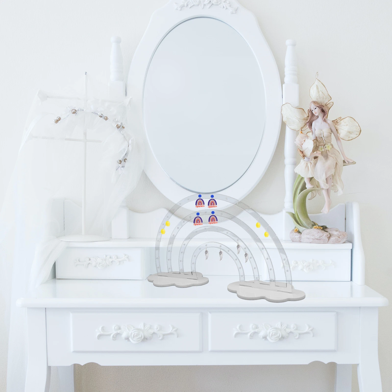 

2Pcs Rainbow Earring Holder Organizer Acrylic Display Stand Desktop Desktop Organizer for Earring Storage Convenient Use