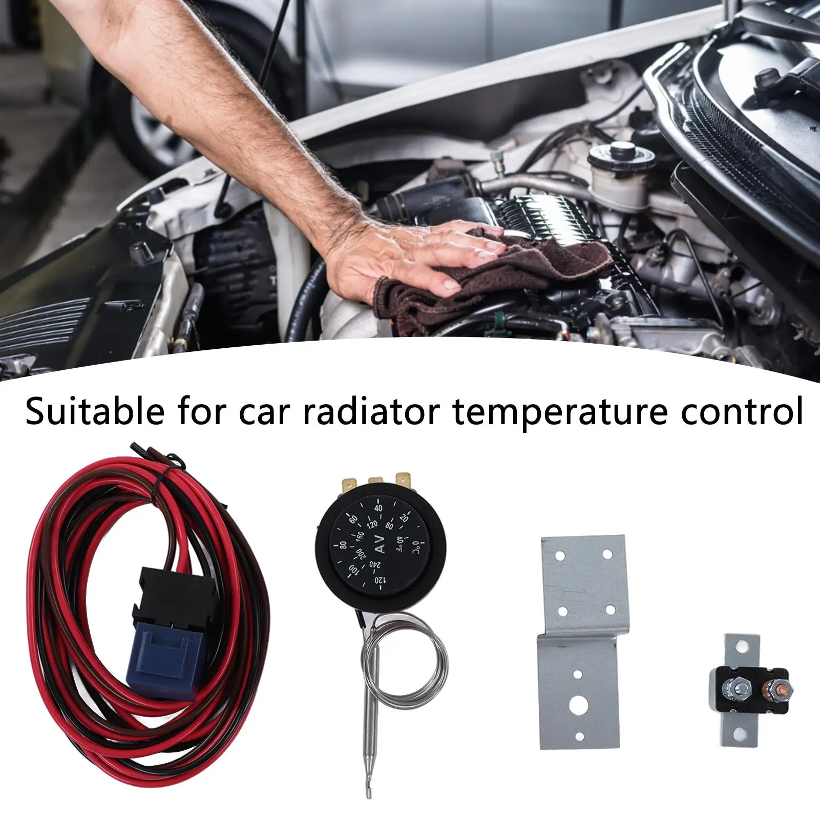 Adjusting Radiator Fan Thermostat Set Car Control for relay Wire Kit 0-120°C 12V for automotive