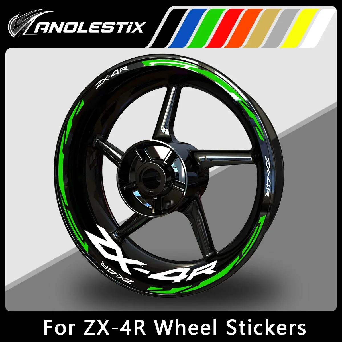 AnoleStix Reflective Motorcycle Wheel Sticker Hub Decal Rim Stripe Tape For Kawasaki Ninja ZX-4R ZX4R