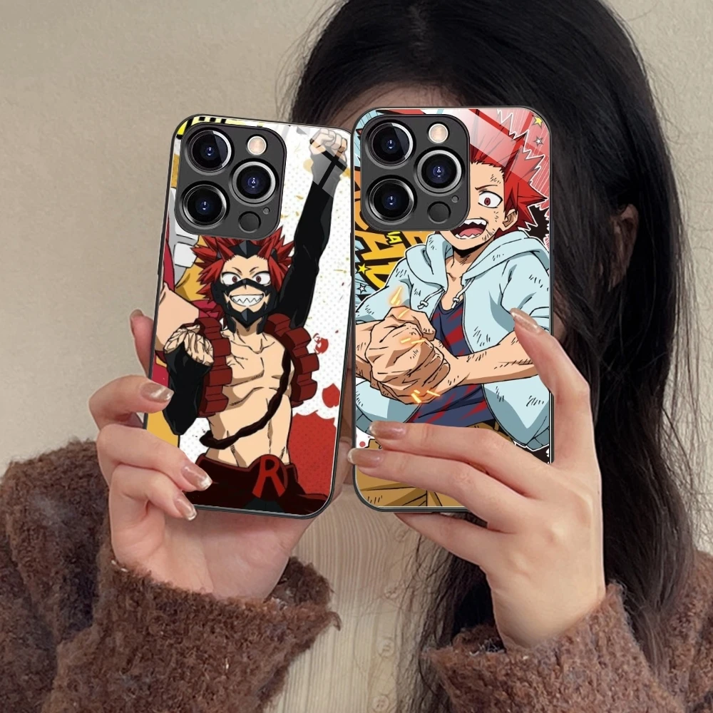 Hero Kirishima Eijirou Mobile Phone Case for iPhone 15 14 13 12 11 X XR XS 8 Pro Max Plus Mini PC Glass Phone Cover Shell