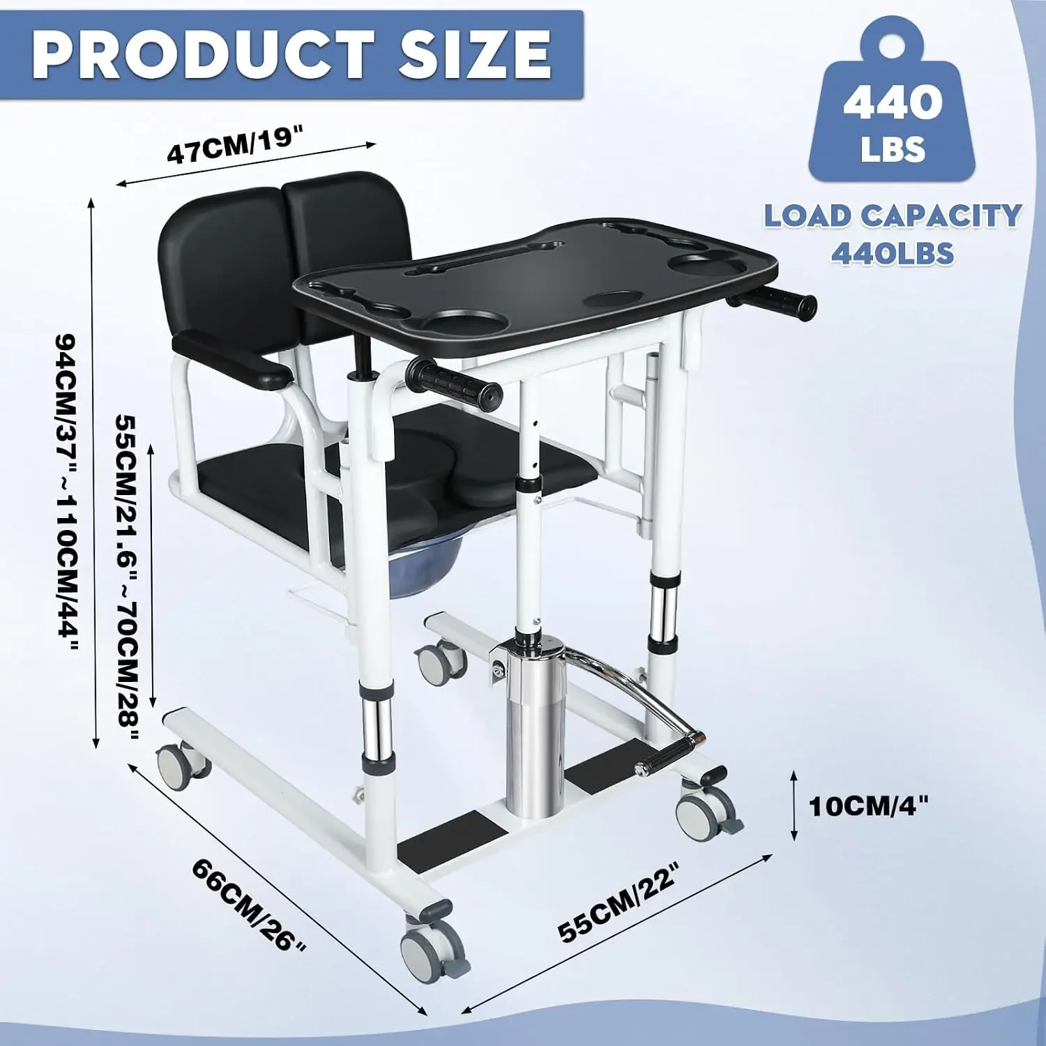 Patient Lift Transfer Chair for Elderly and Home, Portable Adjustable Height Lift Nursing Wheelchair 180° Split PU Leather