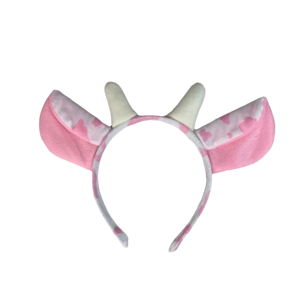 Cute Polyester Cow Horn Headband Non-Slip Hair-Pressing Animal Ears Hair Hoop Soft Spotted Pattern Dairy Cow Hairband Bathing