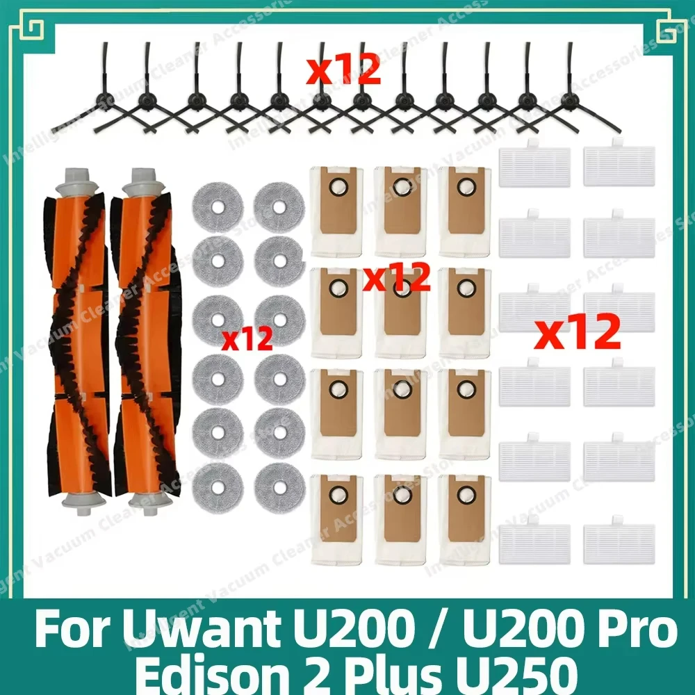 

Compatible For Uwant U200 / U200 Pro / Edison 2 Plus U250 Accessories Parts Main Side Brush Mop Cloth Hepa Filter Dust Bag