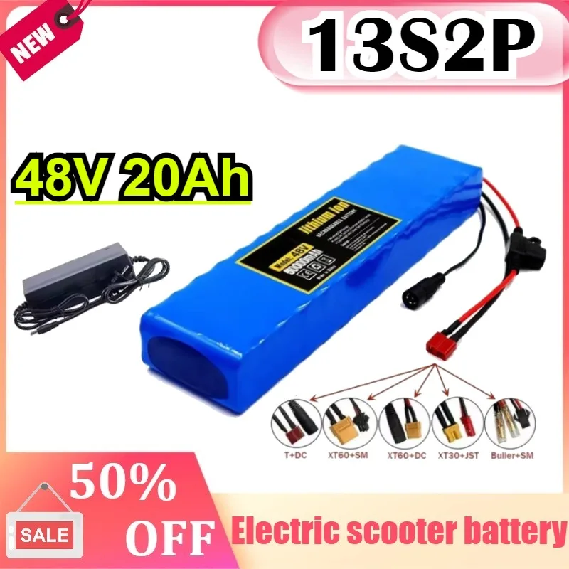 

48V 13S2P 20Ah 18650 High-Power Rechargeable Li-ion for XT60 +DC /T+DC Plug Scooter Battery Pack with 54.6V Charger