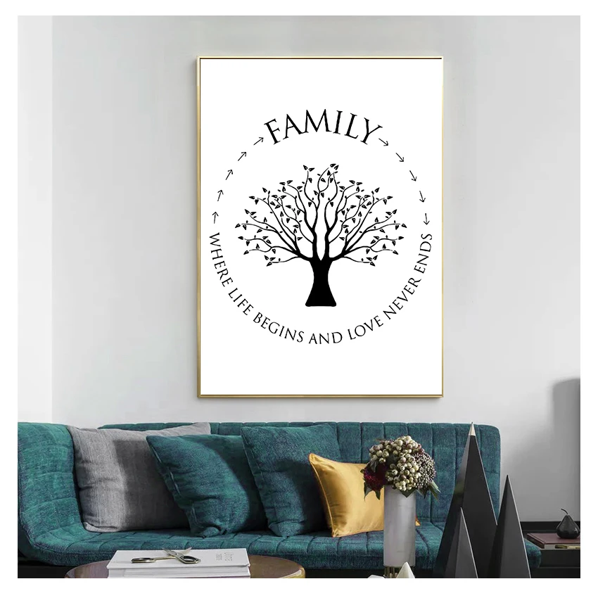 Painting Where life begins and love never ends Family Tree Poster Prints Living Room Wall Decor Family Quotes Wall Art Canvas