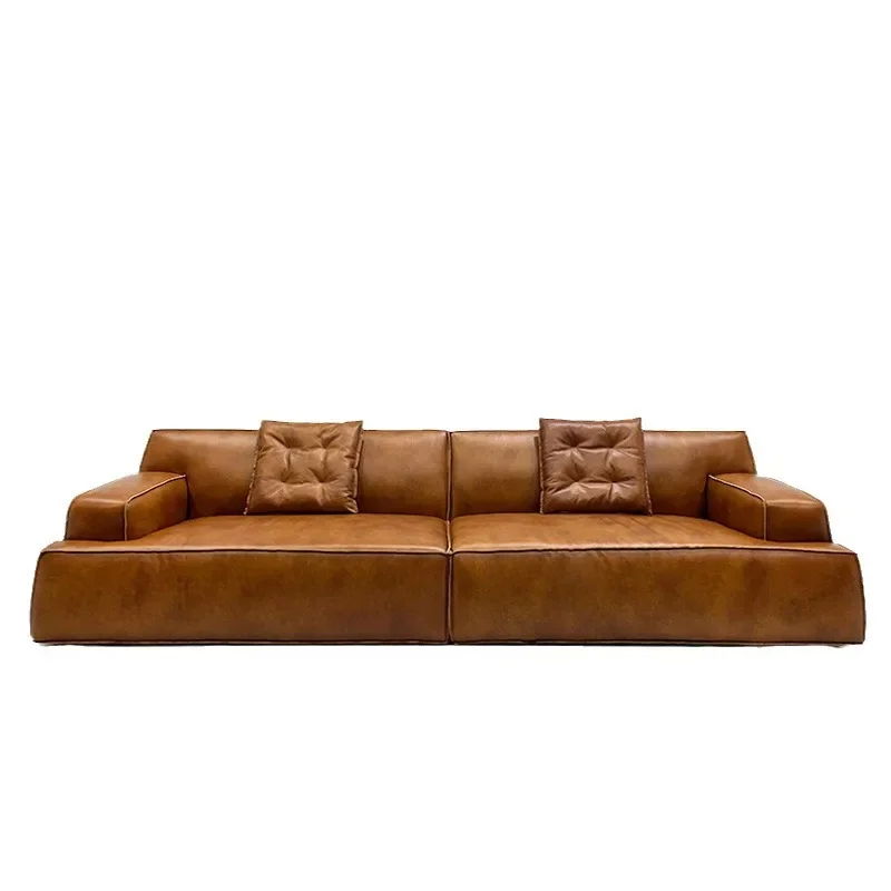 

All genuine leather, Damascus, sofa, straight row, brown, vintage, oil wax leather, medium antique