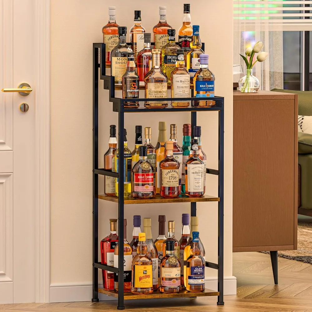 Tiered Home Bar Cabinet with Stepped Design, Large-Capacity Wine Rack for Living Room Storage