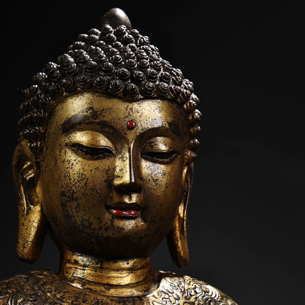 Antique Shakyamuni Buddha Statue Solid Brass Gold Plated Home Buddhist Altar Table Decor Craft