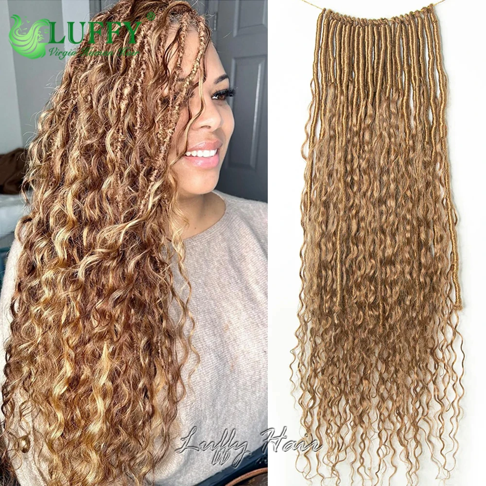 Häkeln Boho Locs mit Menschenhaar Locken #27 Honig blond Pre-Looped Locs Zöpfe Haar lockiges Menschenhaar volle Enden für Frauen