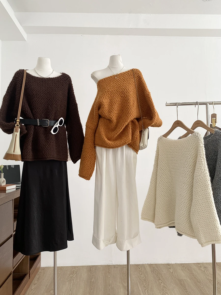 

2025 Autumn Winter Korean Style Lazy Simple Match Women's Loose Slimming Personality Small Audience Trendy Sweater Top