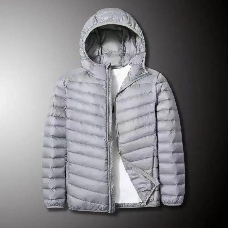 

Легкая мужская куртка-пуховик с капюшоном и воротником-стойкой, осенне-зимняя, брендовая, из хлопка, приталенная, с длинными рукавами