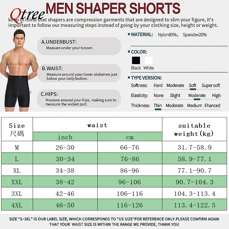 Qtree Men High Waist Slimming Waist Trainer Shorts Compression Control Long Leg Breathable Underwear Seamless Body Shaper Panty