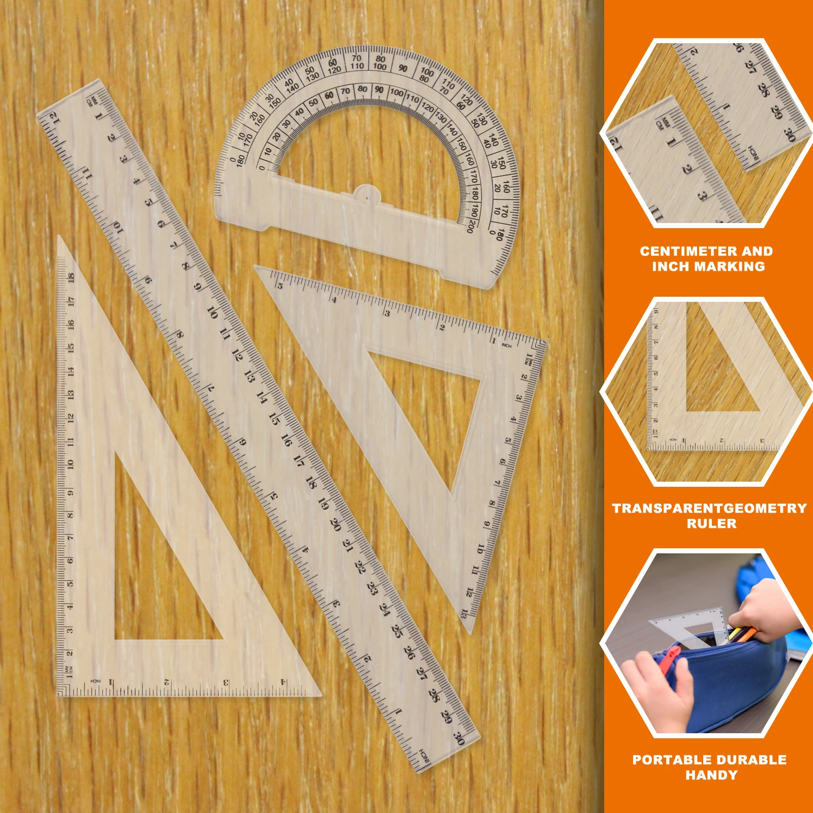 Eagle 4PCS Ruler Set Drawing Ruler Measurement Geometry Triangle Ruler Straightedge Protractor School&Office Stationery