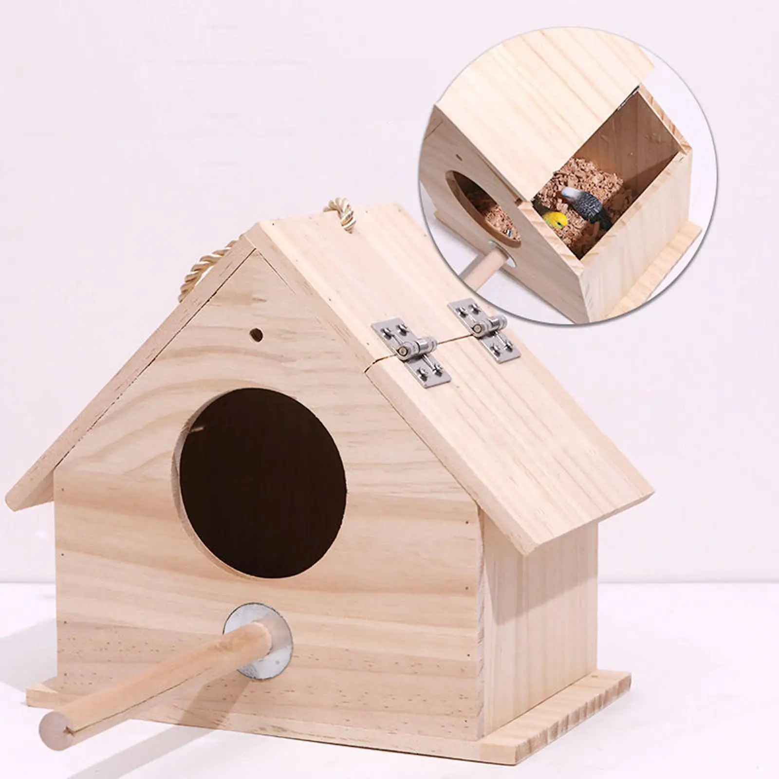 Caja de madera para pájaros grandes, casa para pájaros, refugio, lugar cálido, exterior