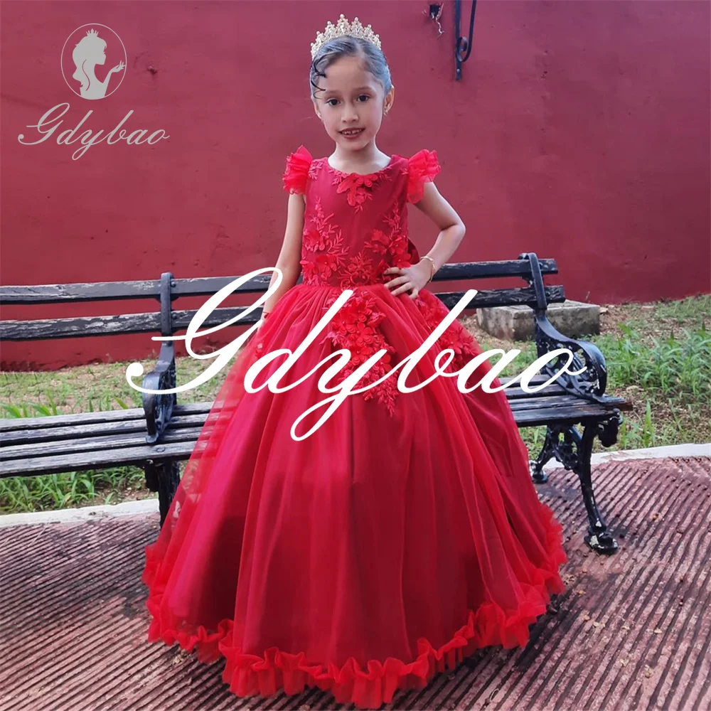 

Simone Applique Flower Girl Dress O Neck A Line Pleat Princess Bow Sleeveless Elegant Formal First Communion Dress Customized
