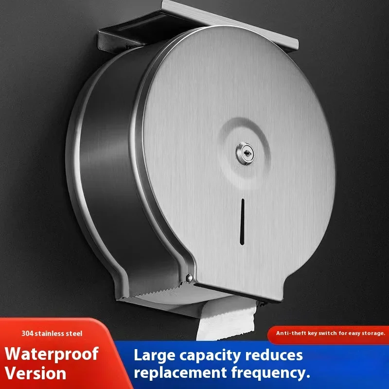 304 Stainless Steel Roll Paper Towel Holder Large Tissue Holder Hotel Public Health Toilet Carton Wall Hanging Tissue Box