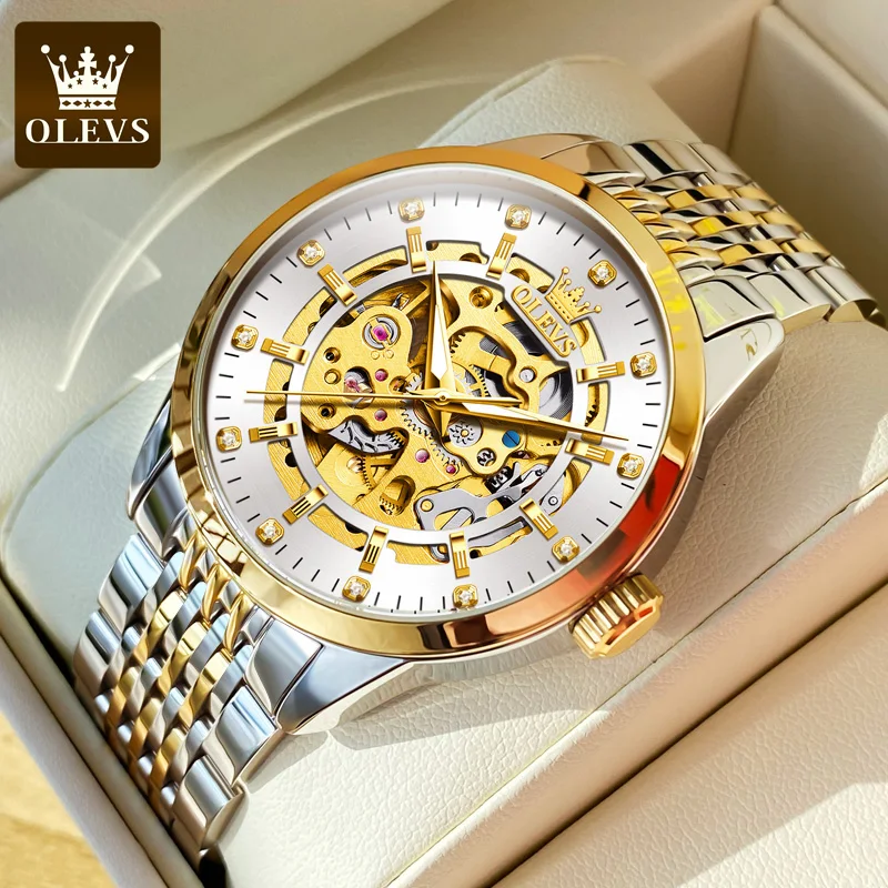 

OLEVS 9920, мужские часы со скелетонизированным циферблатом, водонепроницаемые автоматические механические часы из нержавеющей стали для мужчин