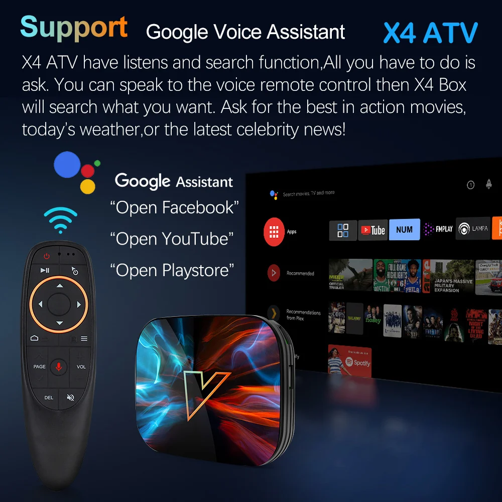 X4 ATV androidtv 11.0 صندوق التلفزيون الذكي Amlogic S905X4 يدعم إدخال الصوت Google 4K @ 60fps AV1 1000M LAN Dual Wifi DDR3 4GB eMMC 32G