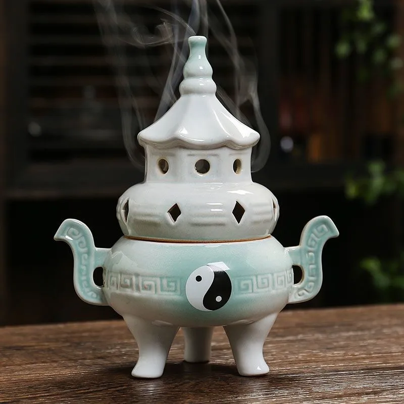 Tai Chi Bagua Furnace Decoration Ceramic Incense Burner Home Indoor Incense Offering Buddha Incense Path Home Ornament ZJ299