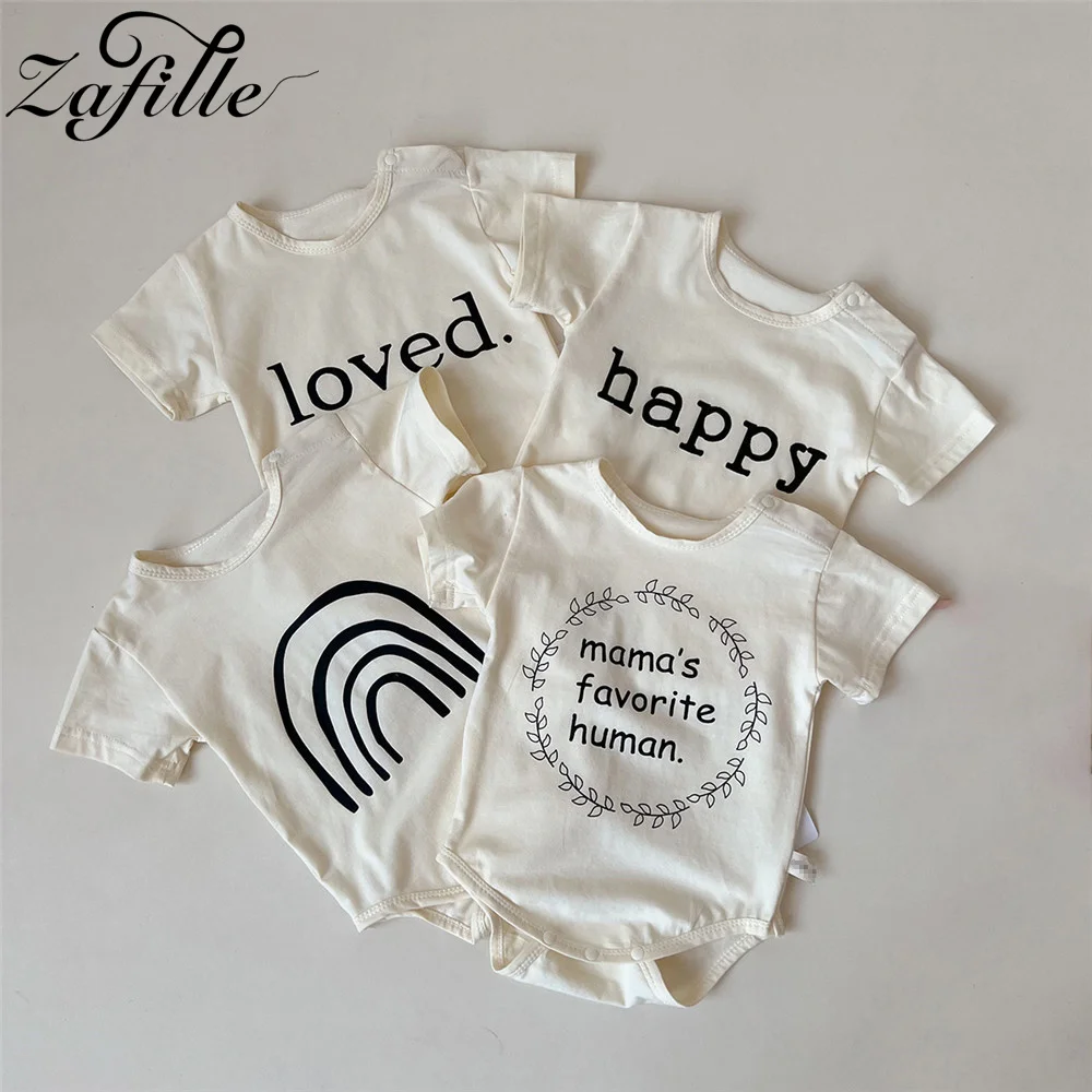 

ZAFILLE Nordic Style Infant Baby's Rompers Letter Rainbow Print Overalls For Newborns Boys Clothing Summer Toddler Girls Clothes