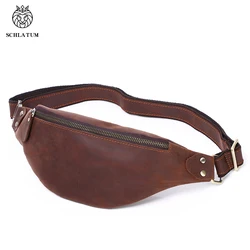 SCHLATUM Genuine Leather Men's Casual Waist Bag Retro Crazy Horse Leather Multifunctional Shoulder Cell Phone Bag