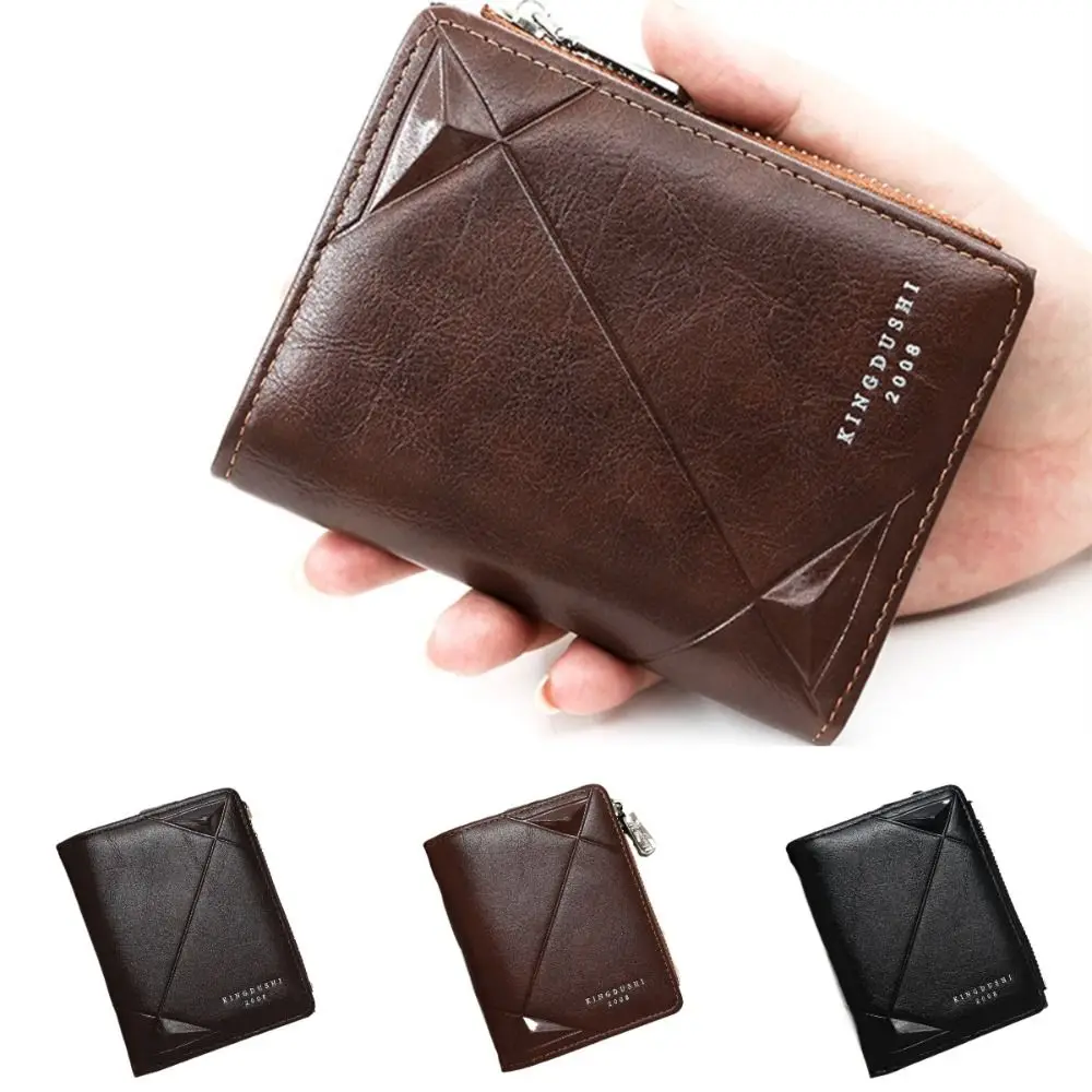 

Business PU Leather Men's Short Wallet Zipper Casual 2 Fold Wallets Multifunction Soft Men Card Holder Men