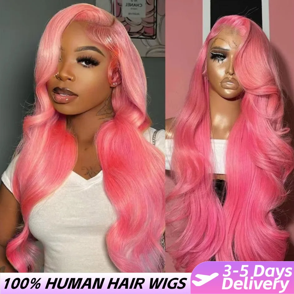 

250 Плотность Розовый Объемная Волна Парики Человеческих Волос 13X6 Hd Парик Фронта Шнурка 30 Дюймов 13X4 Парик Фронта Шнурка Предварительно Сорванные Бразильские Волосы Для Женщин