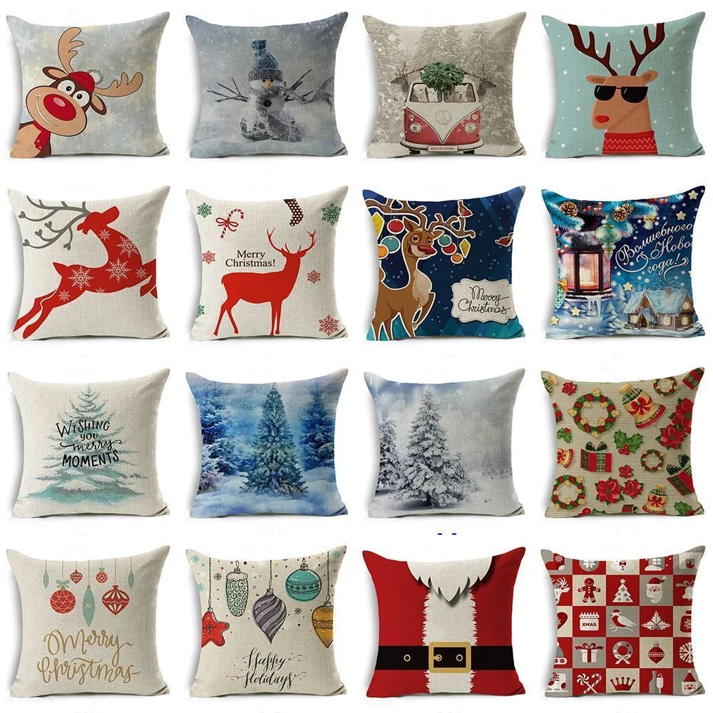 Christmas Cartoon Pillow Cover, Santa Claus Reindeer Snowman Cute Pillowcase, Sofa Living Room Cushion Cover, Home Decoration,