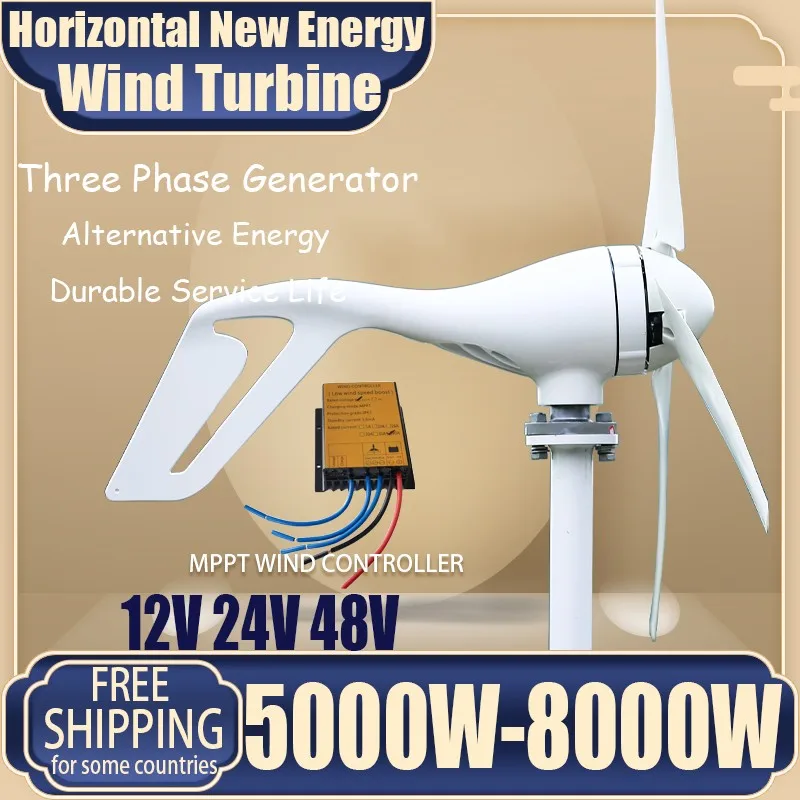 5KW 12V 24V 48V Wind Energy Turbine Generator 3 Phase AC Small Windmill for Home Farm With MPPT Wind Charge Controller for You