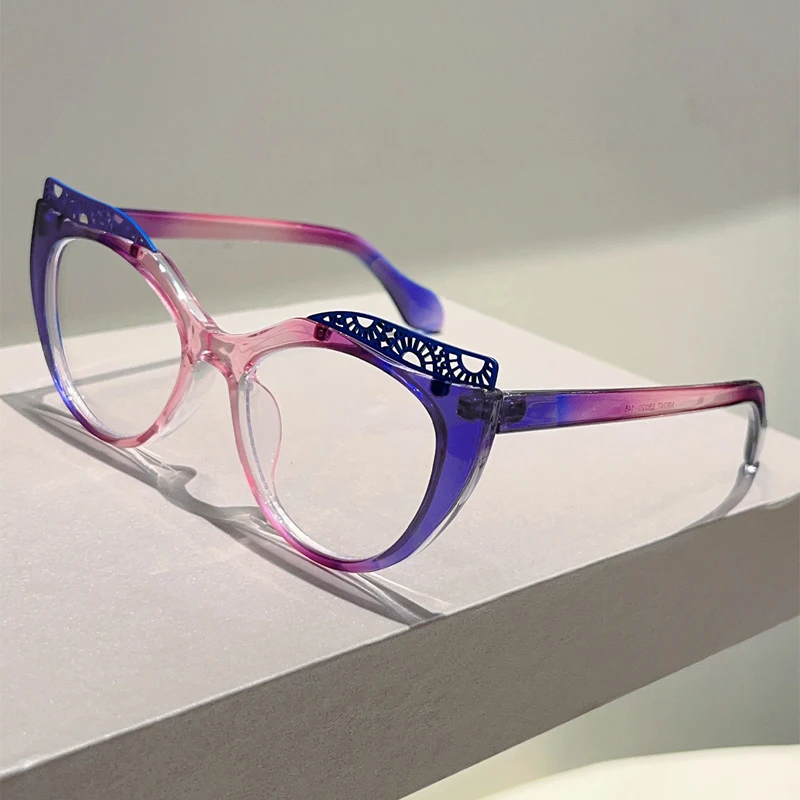 GM LUMIAS Katzenaugen-Brille für Damen, schicker mehrfarbiger Rand, blaues Licht blockierende, dekorative optische Fassungen, trendige Luxus-Markendesign-Brillen