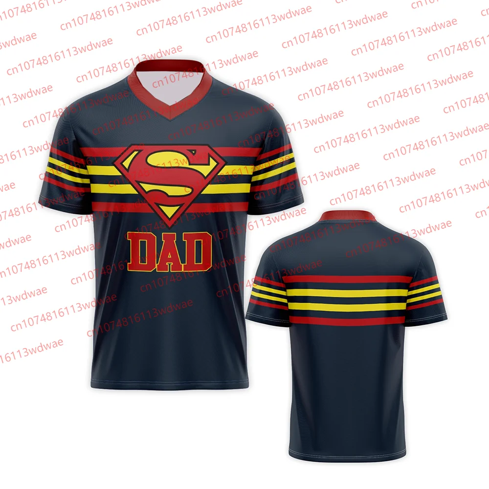 Superman papá Cosplay hombres Camiseta con cuello en V Marvel de gran tamaño suelta de secado rápido transpirable Fitness Kit niños Anime Superman camiseta